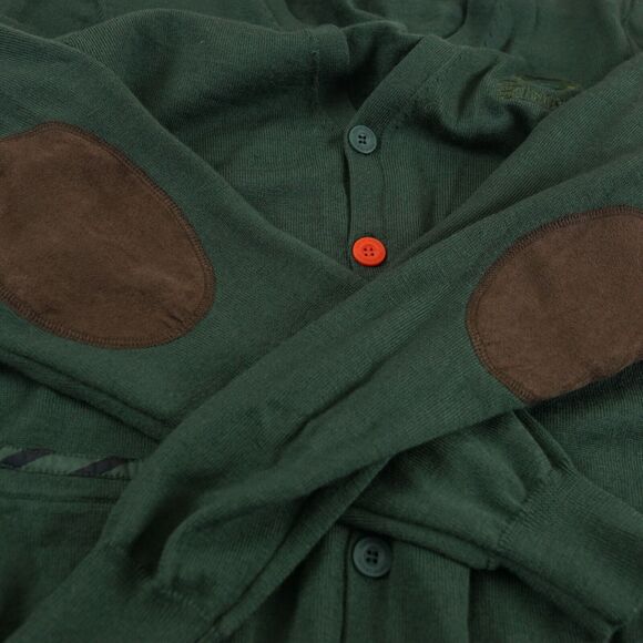 Pilsner Urquell 100% Wool Green Elbow Patch Cardigan Sweater Unisex Sz M - Picture 9 of 13